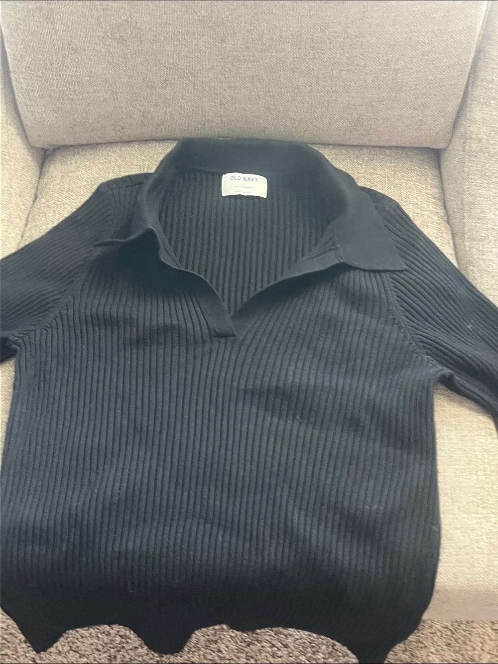 Old Navy Black Ribbed Polo-Style women Long Sleeve Shirt